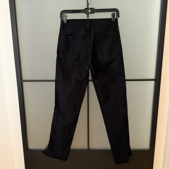 Frame Denim Le High Rise Straight Size 26 Black Noir Coated Tuxedo Stripe Jeans - Picture 5 of 11